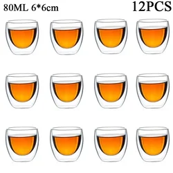 80ML/150ML 2-18PCS Double Wall Glass Kung Fu Tea Cup Transparent Coffee Milk Water Mug High Borosilicate Glass Drinkware Tea Set