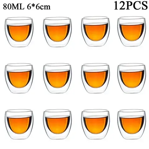 80ML/150ML 2-18PCS 이중 벽 유리 쿵푸 차 컵 투명 커피 우유 물 머그잔 높은 붕규산 유리 Drinkware 차 세트