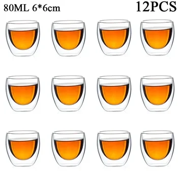 이중 벽 유리 쿵푸 차 컵, 투명 커피 우유 물 머그잔, 고 붕규산염 유리 음료 용기 차 세트, 80ml, 150ml, 2-18PCs 