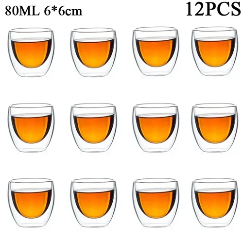 이중 벽 유리 쿵푸 차 컵, 투명 커피 우유 물 머그잔, 고 붕규산염 유리 음료 용기 차 세트, 80ml, 150ml, 2-18PCs 