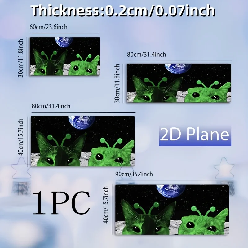 1pc Oversized, Non-Slip Desk Mat, Mouse Pad, Featuring a Green Alien Cat Design with a Lunar Surface Background And Earth Floating in The Starry Sky. Suitable