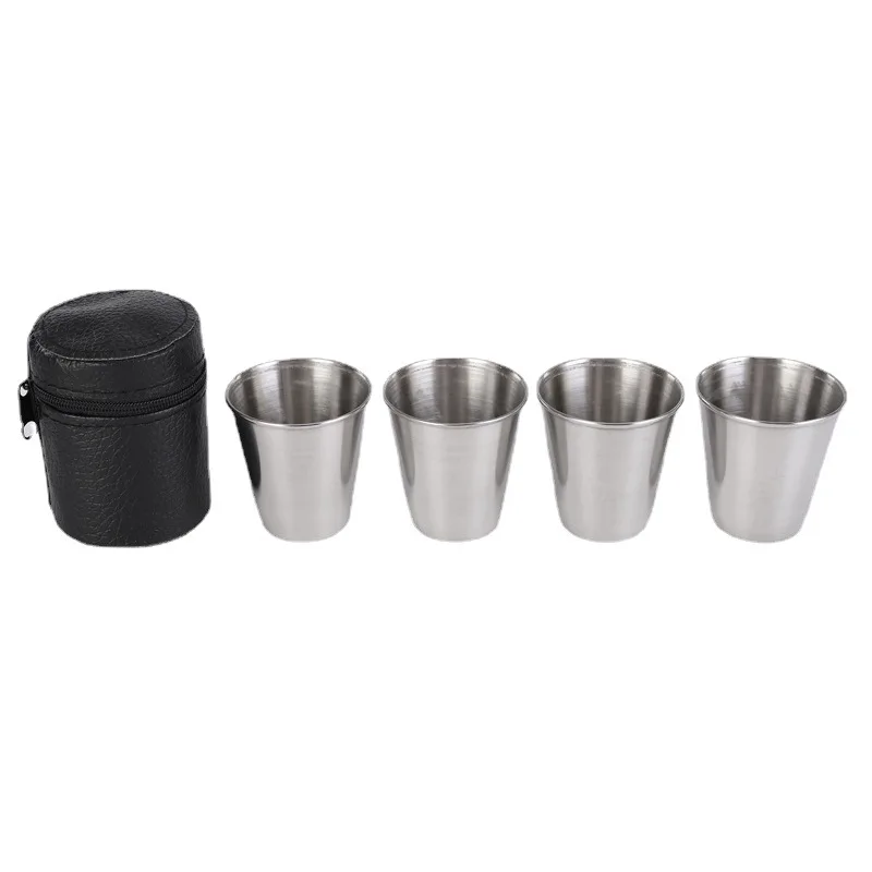 4Pcs 70ml Outdoor Practical Travel Stainless Steel Cups Mini Set Glasses For Whisky Wine With Case Portable Drinkware