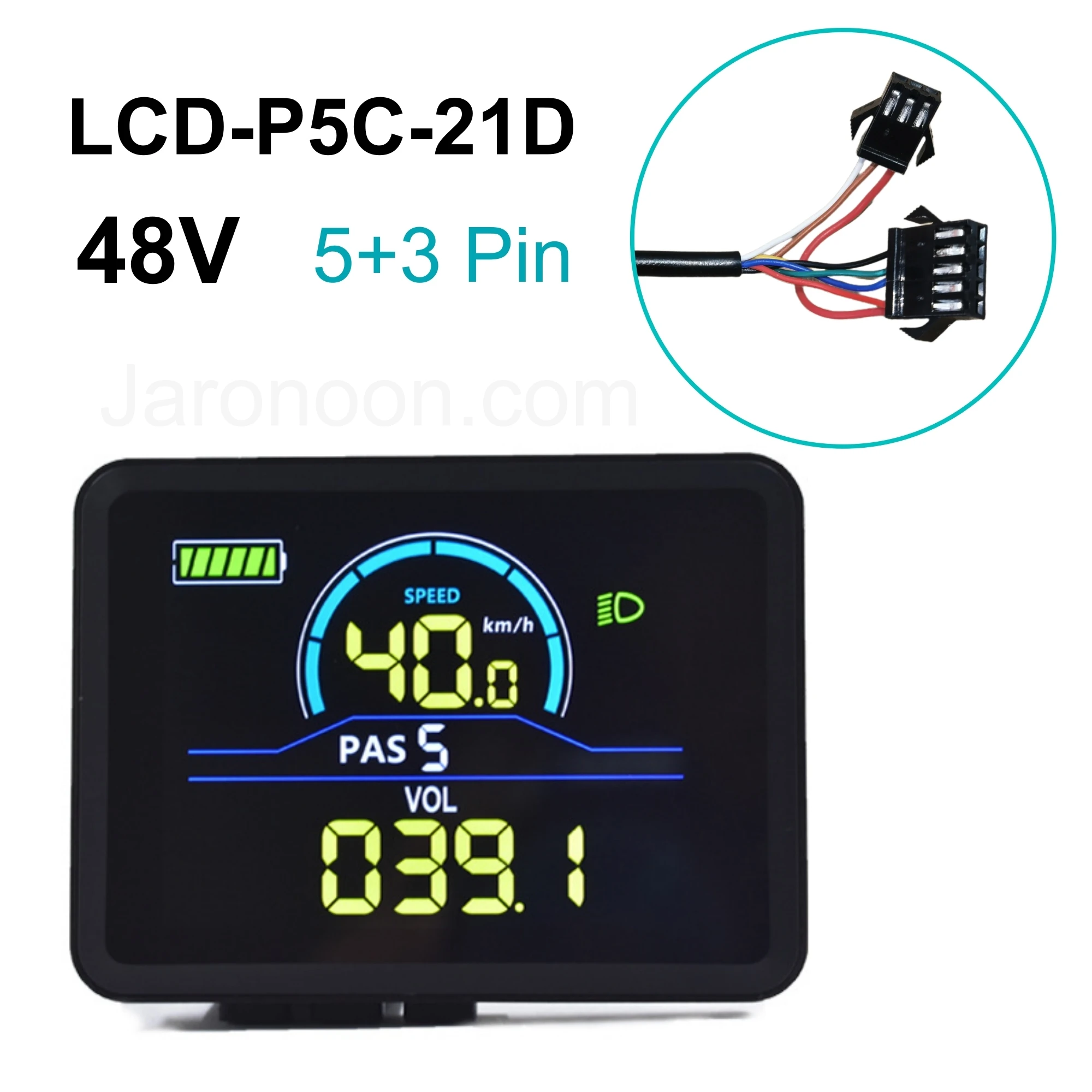 

LCD-P5C-21D Интеллектуальный дисплей для электронного велосипеда | 48 В, IP67, водонепроницаемый, SM 5+3 ядра (50,8x38 мм)