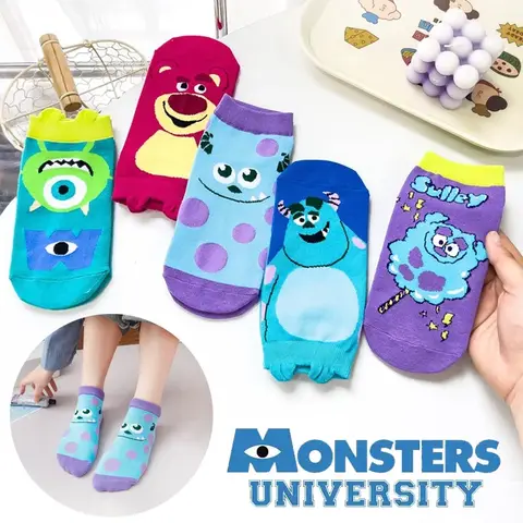 5 Pairs Disney Monsters University Womens Socks Mike Sullivan Women Cute Cartoon Cotton Socks Sports Student Leisure Short Socks