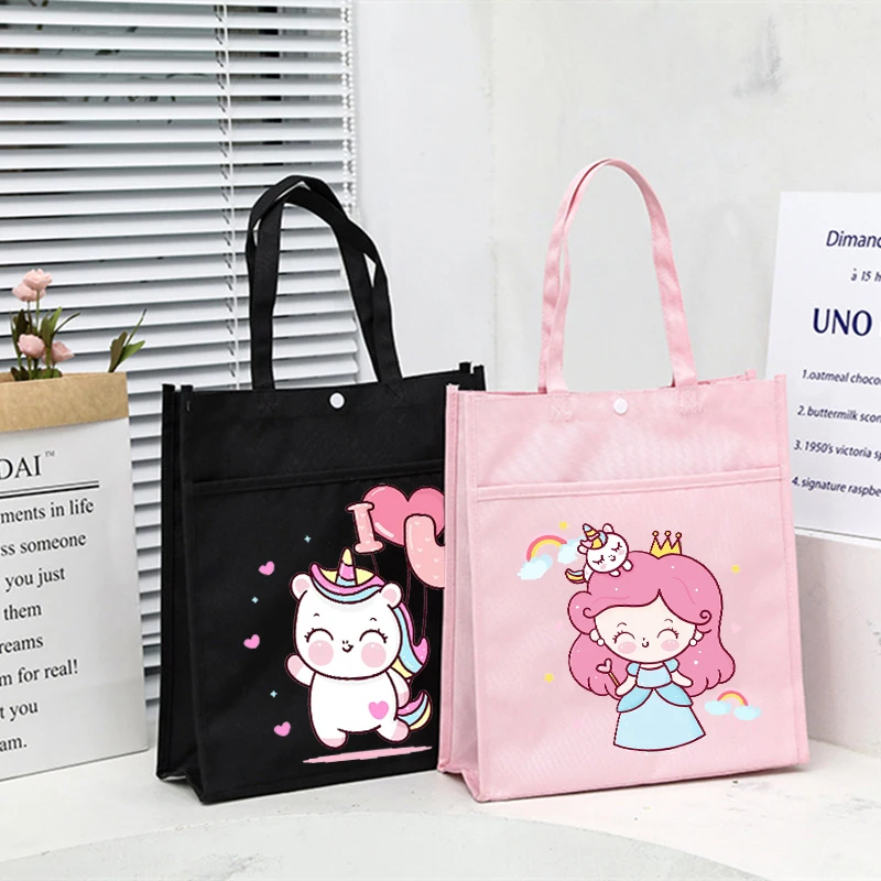 Student Cartoon Unicorn Print Multifunctional Oxford Storage Bags Large Capacity Tuition Bag Cartoon Cute Girl School Tote Pouch