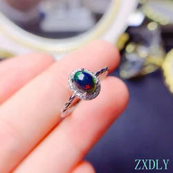 Newest  Black Opal Ring Real 925 Sterling Silver Fine Jewelry 5x7mm Size Natural Gemstone Good Colorful Fire Change Birthstone