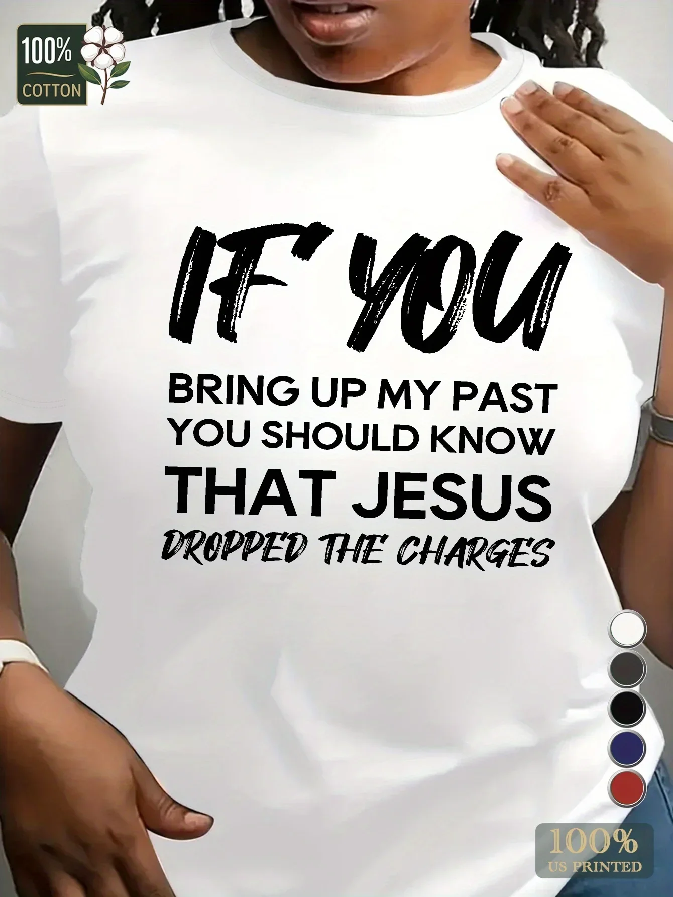 T-shirt da donna taglie forti al 100% - Citazione Gesù "Se portare al mio passato", vestibilità comoda, manica corta, girocollo, lavabile in lavatrice