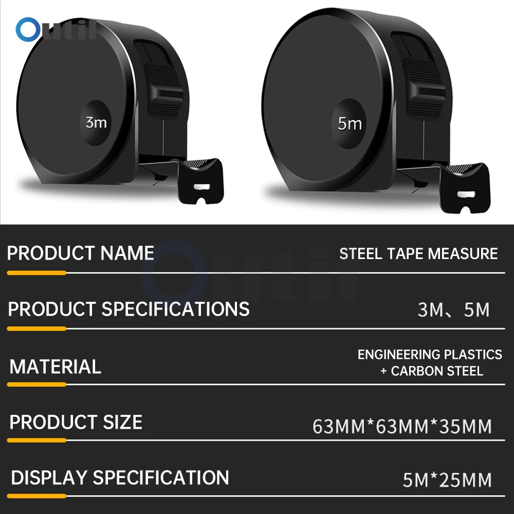 

3/5M Measuring Tape Self locking Black Gold Steel Tape Measure High Precision Wear-resistant Ruler Woodworking Measuring Tools