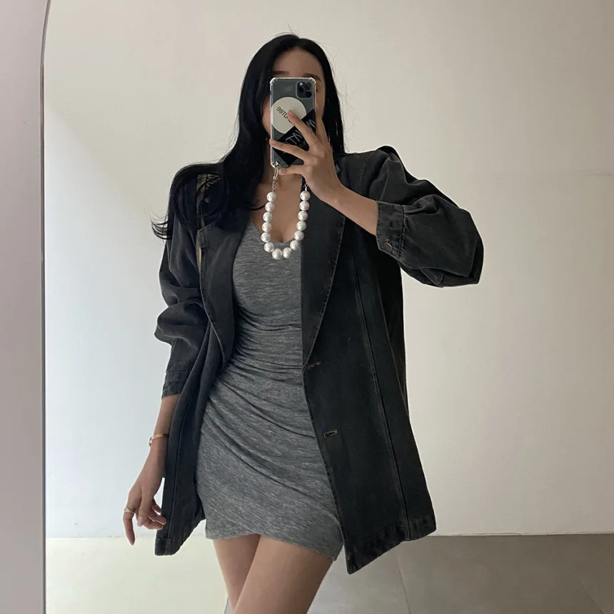 Retro Waed Denim Jaet Abito Bubble Sve da donna Top sciolto Faion Summer Open Ba Miscela di cotone Busin Casual Sle