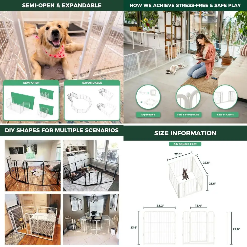 

Indoor Dog Playpen - Spacious & Safe, Heavy Duty 24 4-Panel Enclosure for Small Dogs, White