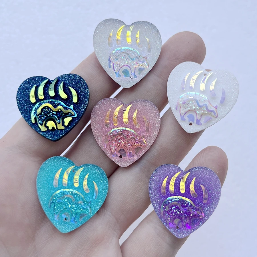 25mm AB Color Bear Claw Heart resin Sewing Rhinestone scrapbook diy Jewelry earrings decorative charm resin craft 10pcs/lot