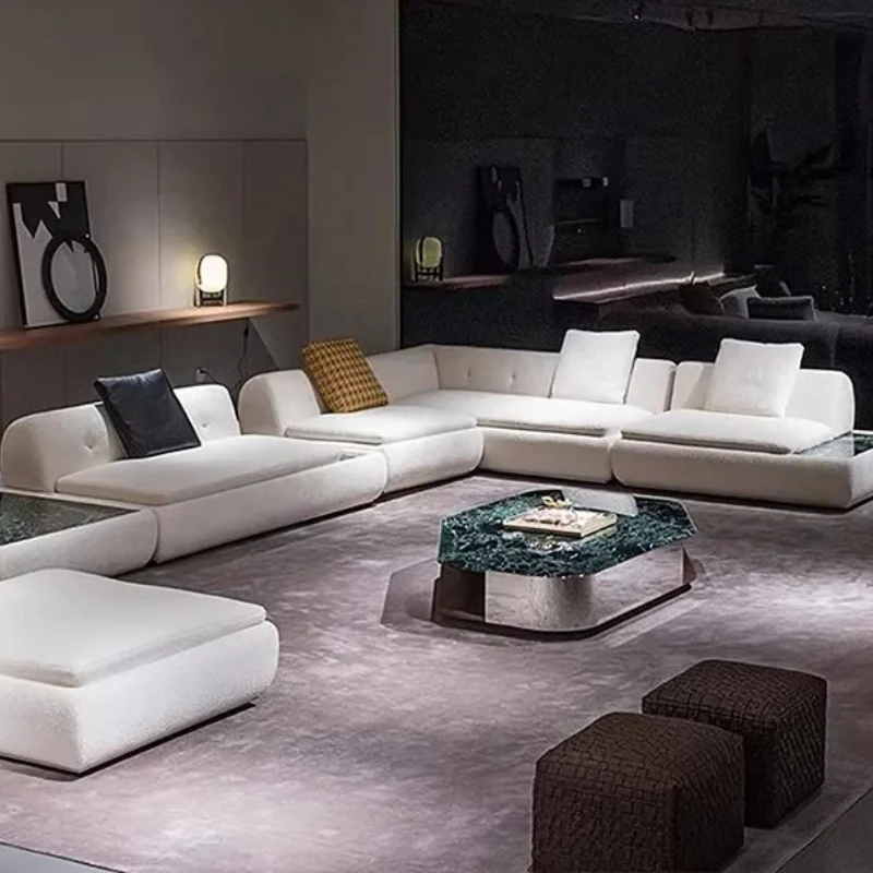 Premium Modern Modular L-Shape Sectional Sofa Italian Design Fabric Couch High-End Furniture for Villa Turnkey