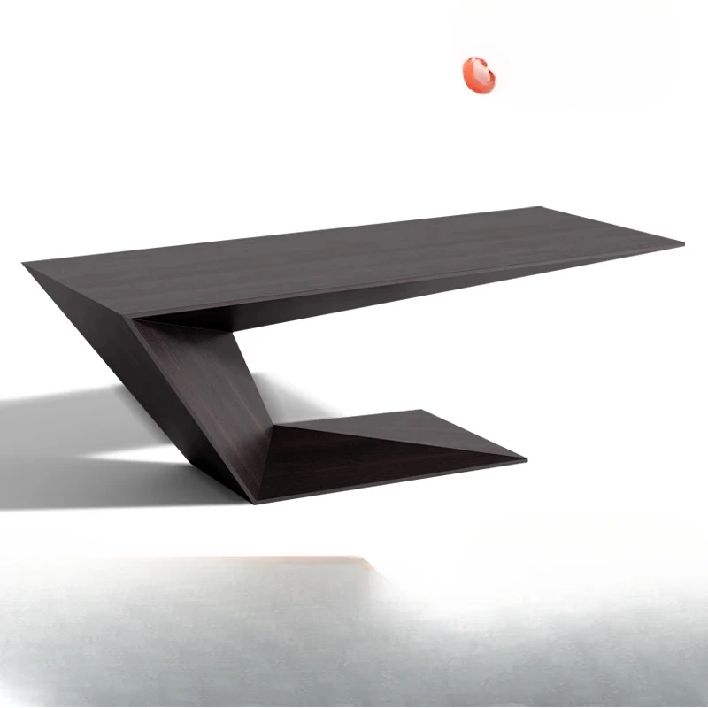 

Simple modern Italian minimalist study designer desk high-end wood grain creative special-shaped desk computer desk