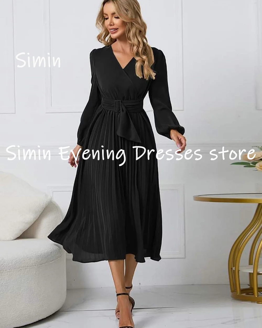 Simin-vestido de noite em chiffon para mulheres, querida Ruffle, popular comprimento de chá, vestidos de festa elegantes, baile formal, 2023