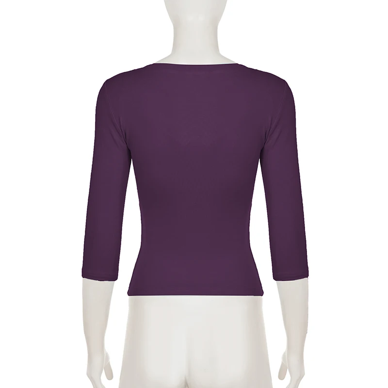 Women's V-Neck 3/4 Sleeve Crop Top Slim Fit Casual Basic Solid Color Short Tee for Daily Wear Summer All Match T-shits 2026 New