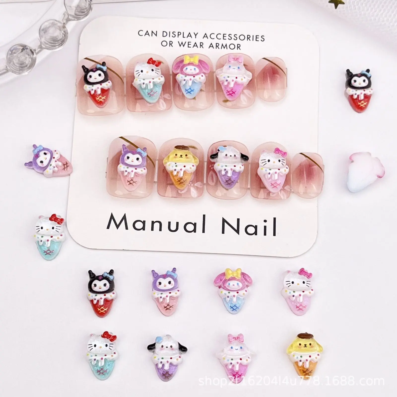 50Pcs New Cartoon Nail Accessories Summer Ice Cream Kuromi Melody KT Cat DIY Nail Decoration