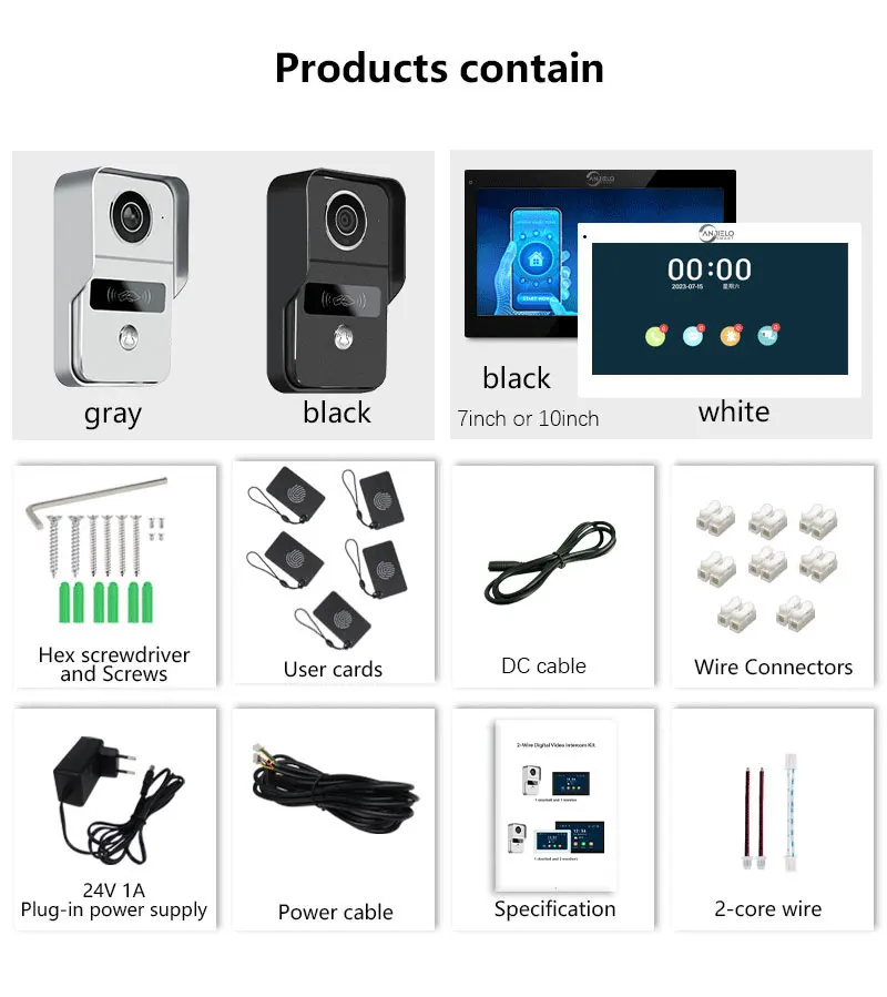 2 Wire Digital Doorbell Video Intercom System for Home 7/10 Inch Monitor 1080P Doorphone Camera Video Doorbell Card Tuya Unlock