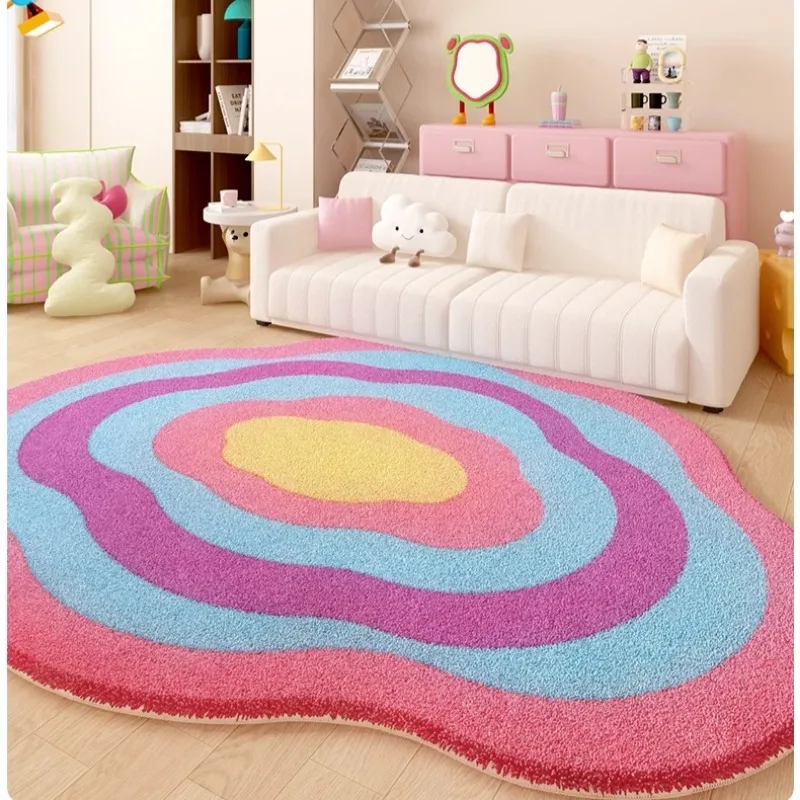 Pink Cute Living Room Carpet Special-shaped Dopamine Non-slip Plush Rug Home Decoration Irregular Bedroom Bedside Floor Mat 러그