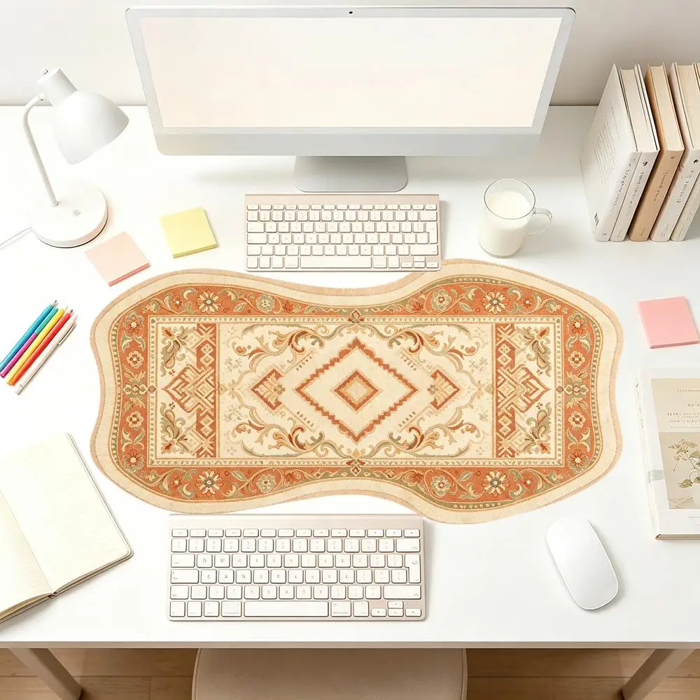 Beige Brown Lace Trim Rug Creative Special Shaped Table Mat Smooth Cloth Surface Non Slip Base For Home Office