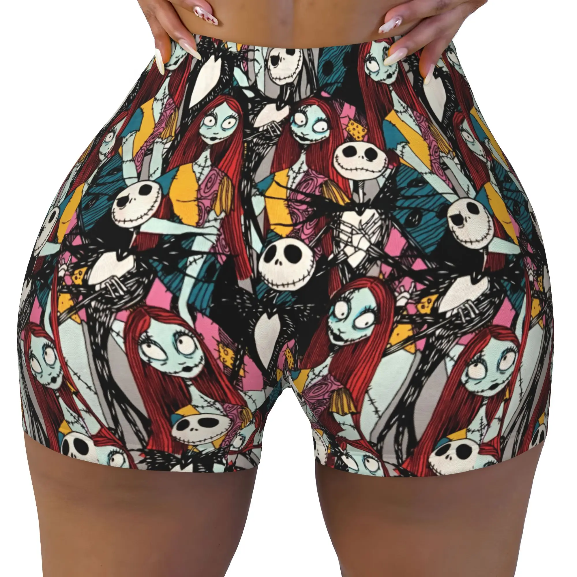 Custom Skellingtones Skull Workout Shorts Women's Halloween Gym Volleyball Running Yoga Shorts
