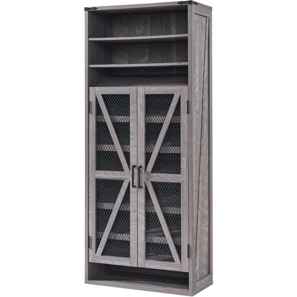 خزانة أحذية المزرعة، خزانة تخزين أحذية طويلة مع أرفف قابلة للتعديل ومكعبات مفتوحة، منظم أحذية خشبي صناعي، ريفي