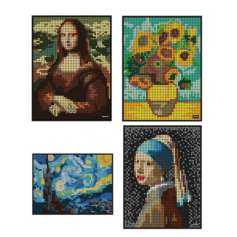 World Famous Paintings Building Block Het Meisje Met De Parel Mona Lisa Starry Night Brick Pixel Art Toys Collection For Gifts