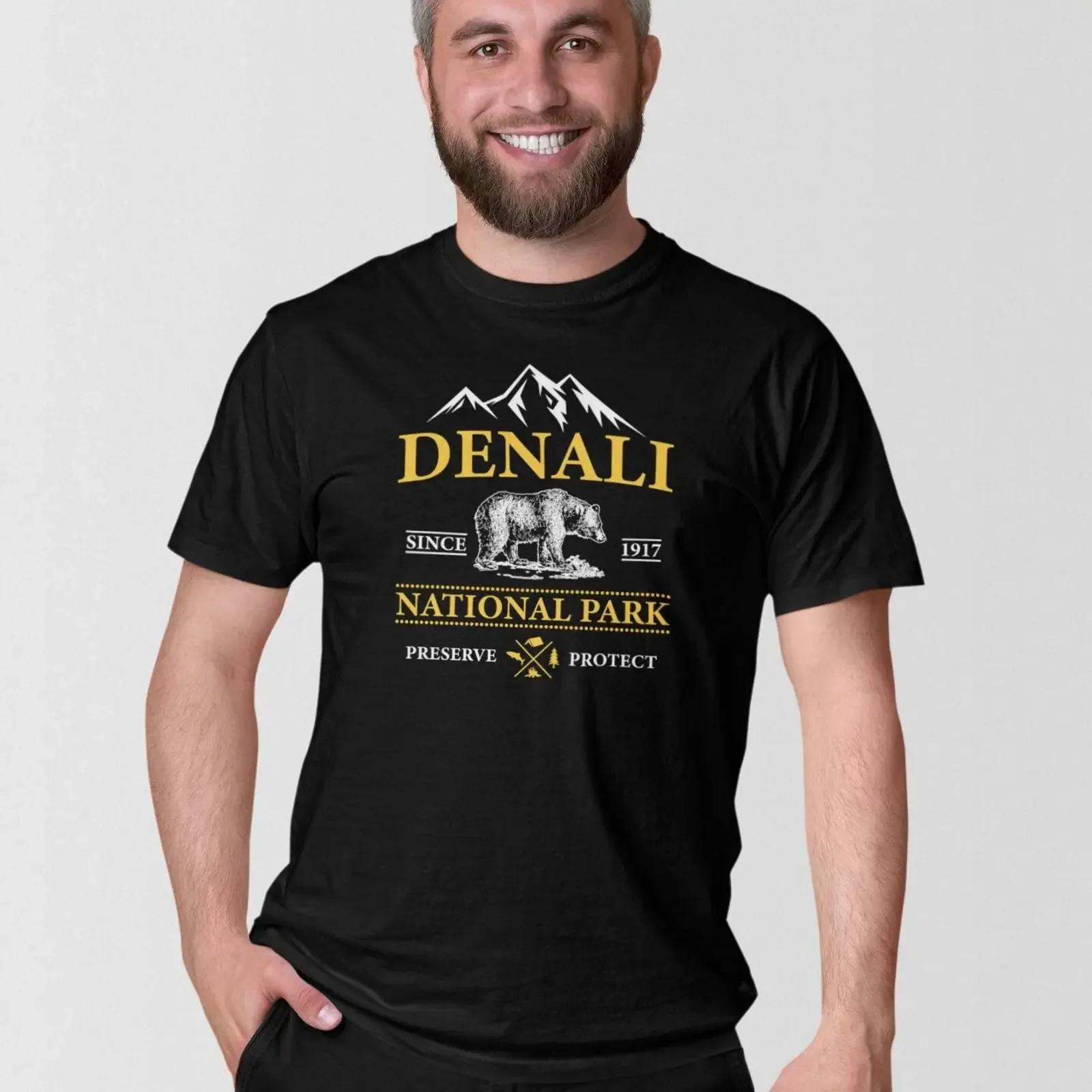 Denali National Park Vintage Grizzly Bear Mountain T Shirt Alaska Outdoor Hiking Preserve Protect Casual vintage Washed