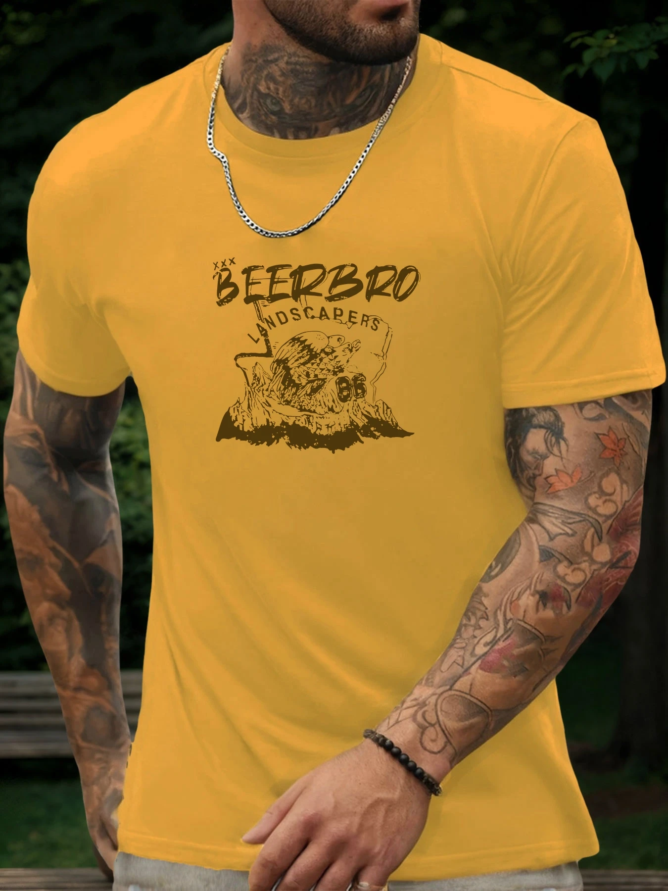 

Short Sleeve T-Shirt BEERBRO Men's 100% Cotton Pattern Printed Shirt Summer Round Neck Breathable Casual Fashion Cool Tee