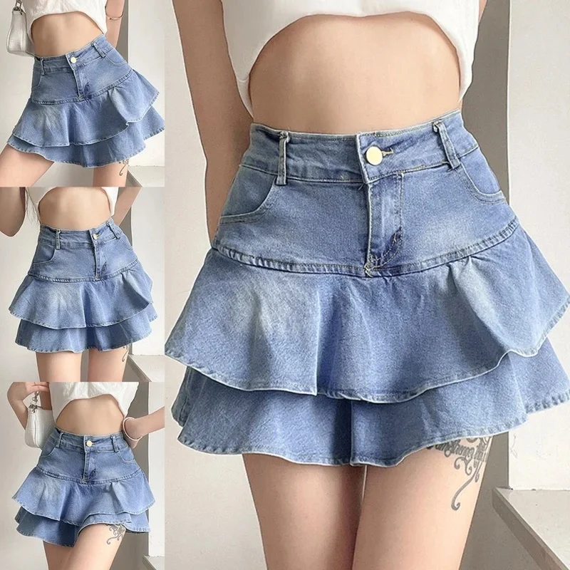 DEEPTOWN Vintage Denim Shorts Skirts Women Summer 2024 Streetwear Washed Kawaii cute sexy Ruffles Mini Jeans Saias Female