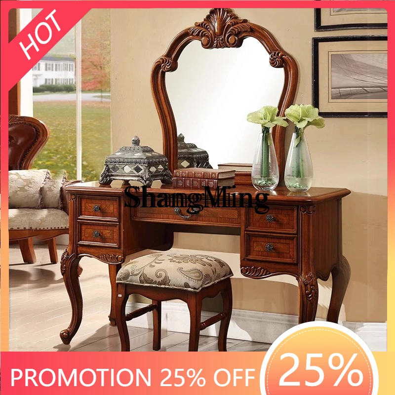 

SM new solid wood dressing table retro home bedroom dressing cabinet mirror