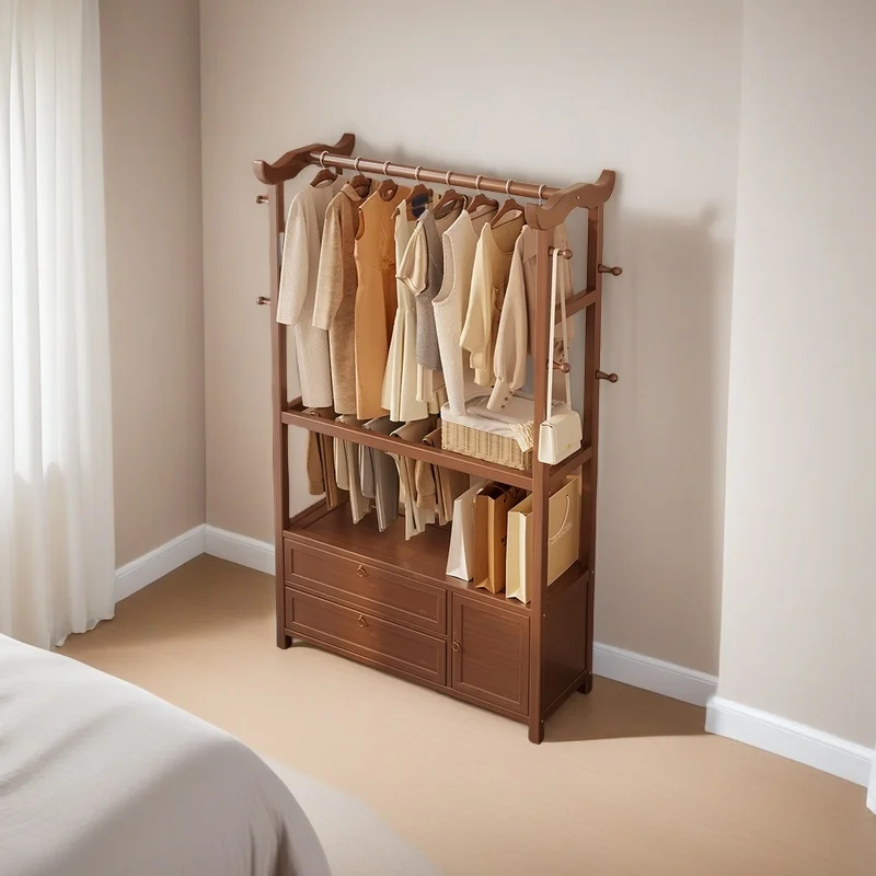 

Bamboo Coat Rack Clothes Hat Hanger Stand with Hooks Shelf Storage Cabinet Hall Tree Organizer for Entryway Bedroom Living Room