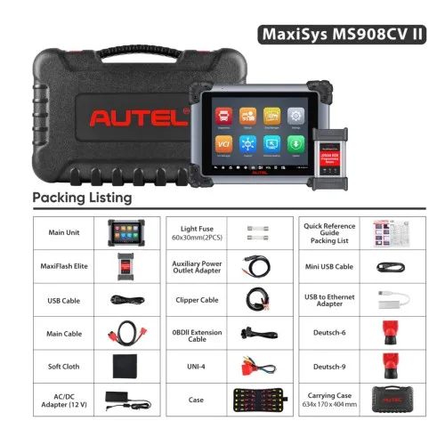 Autel Maxisys MS908CV II Heavy Duty Truck Scanner with J2534 ECU Programming Support Smart AutoVin 2.0 and Pre Post Scan AA