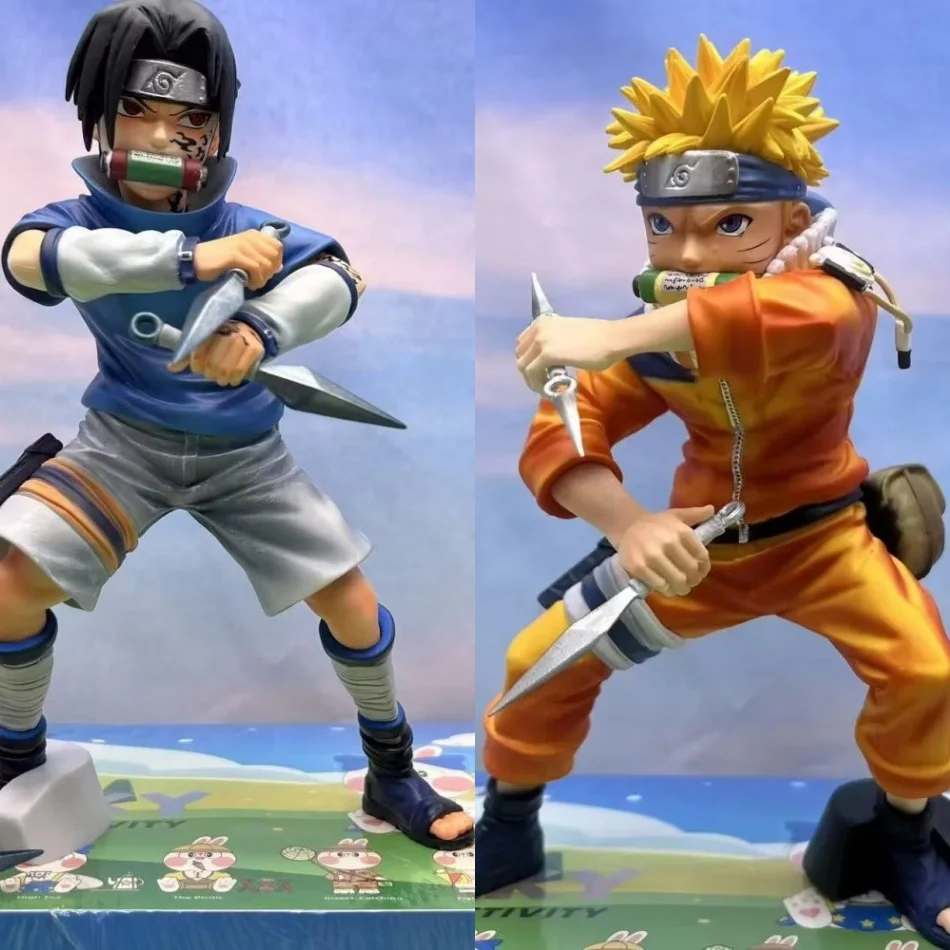 Figura de Acción Coleccionable de PVC de Anime Naruto Uzumaki y Sasuke Uchiha en su Infancia, Muñeco de 18 cm