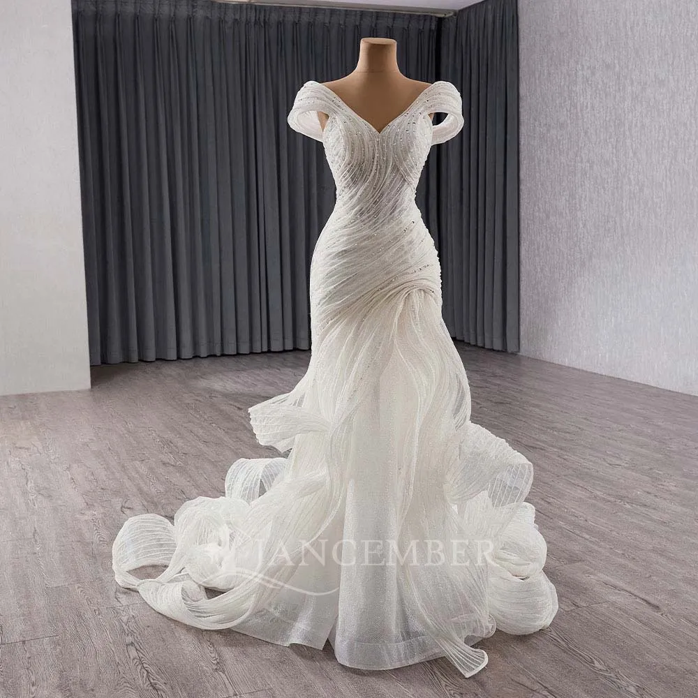 Customized 2025 Organza Wedding Evening Gowns Sexy Beading Wedding Dresses Off Shoulder Sweep Train Bride Dress vestido de novia