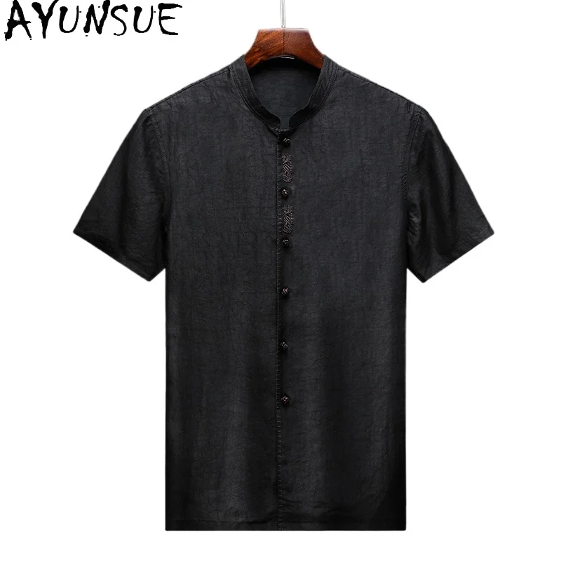 SYUNSUE 100% Mulberry Silk Mens Summer Outfit Men Shirt Mens Clothing Men Suits High Quality 2024 Conjunto Para Hombres Loose