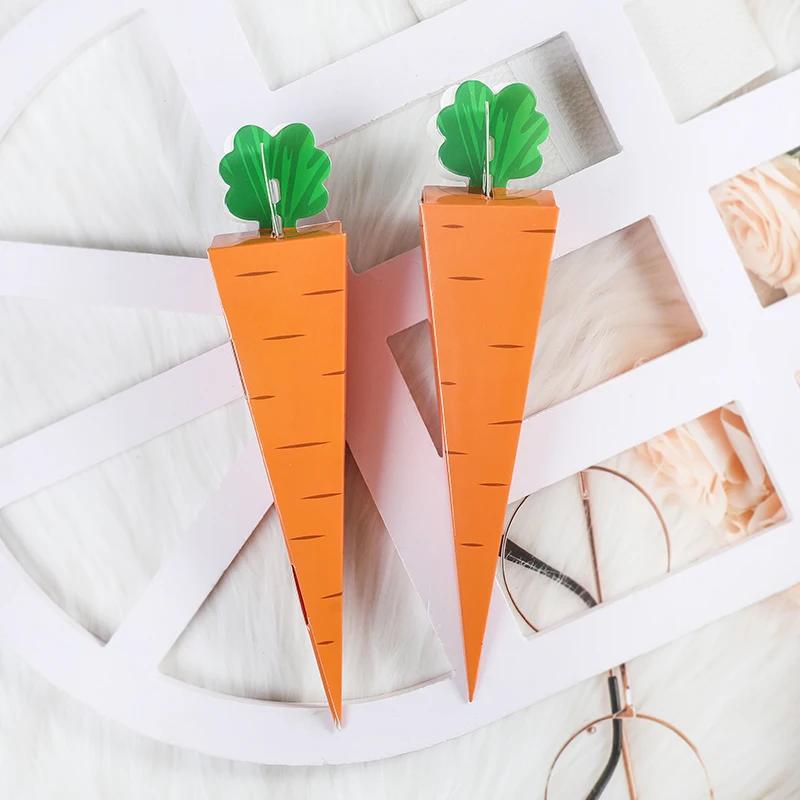 10Pcs Creative Carrot Design Paper Candy Boxes Orange Cone Shaped Biscuit Cotton Candy Packaging Box Easter Birthday Party Decor