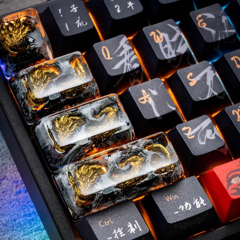 Black Gold Dragon Resin Keycap Spacebar Personality Drip Glue Customized Keycaps for Mechanical Keyboard Gaming Accessories Gift