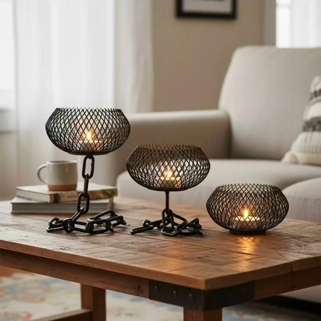 Black lantern candle holder vintage ironwork candle home decor Christmas European and American ins candle holder