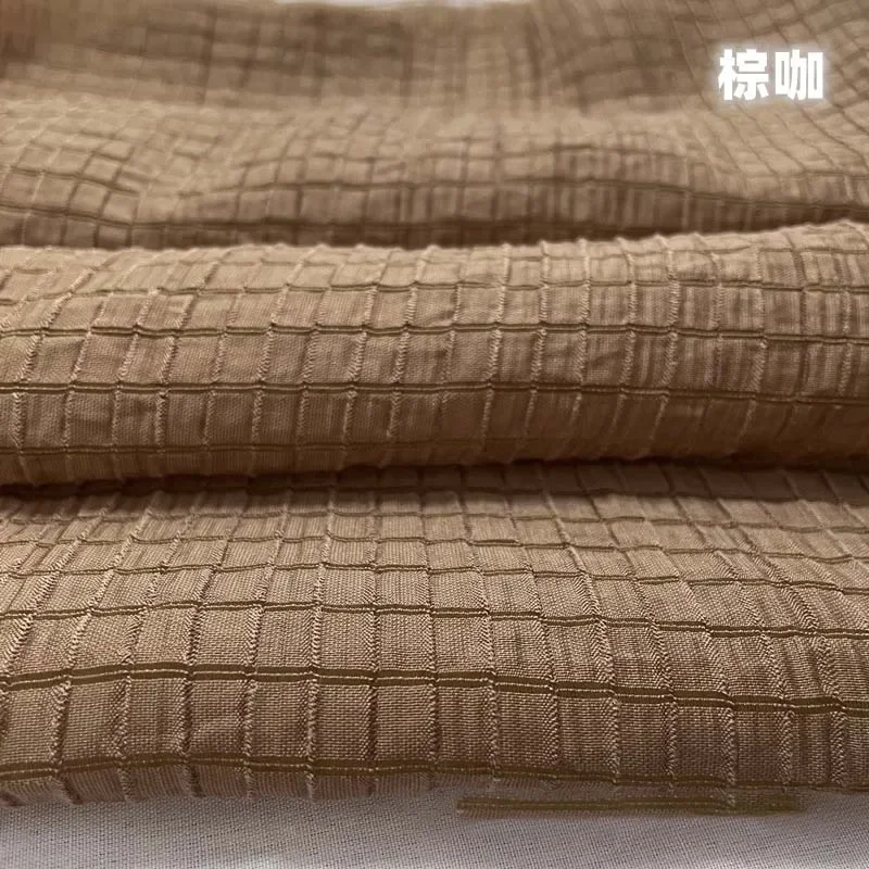 Cream Yellow Checkered Fabric Soft Breathable Textile For Summer Outfit Sewing DIY Clothing Craft Upholstery Home Decor Material