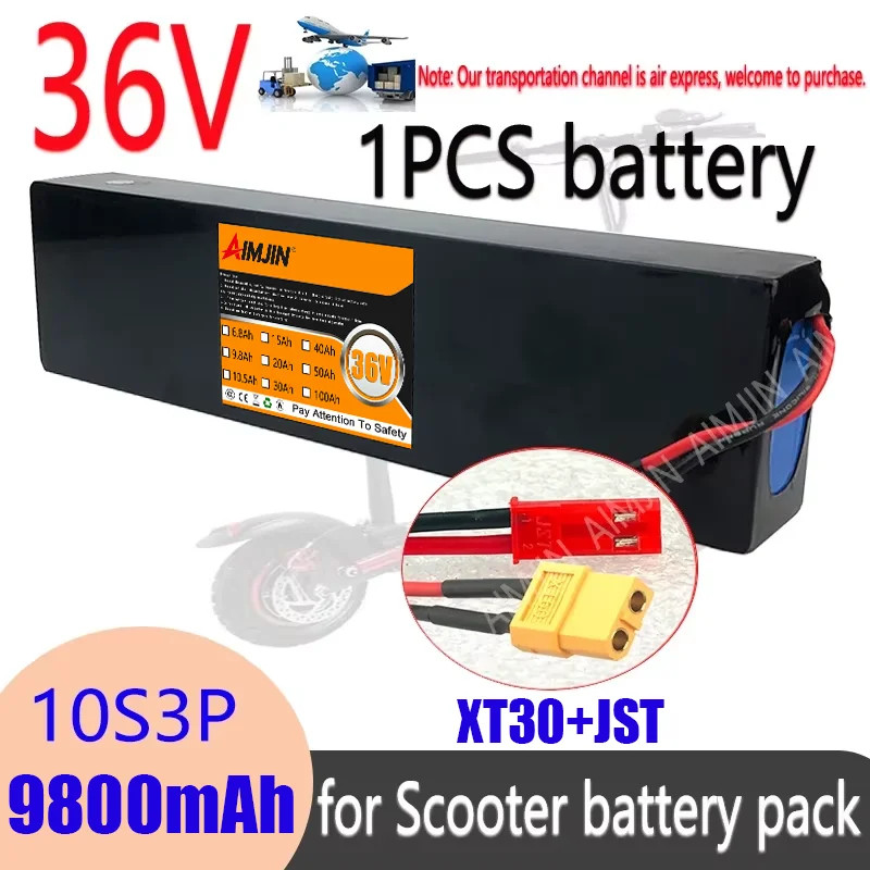 10S3P 36V Electric Scooter Battery 9800mAh High Capacity Rechargeable Battery Pack Long-Lasting 18650 Lithium Ion Built-in BMS