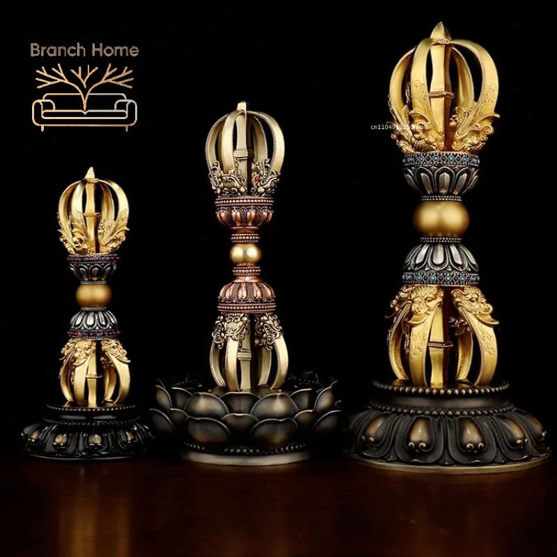 Nepal Brass Vajra Sculpture Tibetan Feng Shui Office Decor Hand-Carved Dorje Artifact for Wealth Attraction Home Protection
