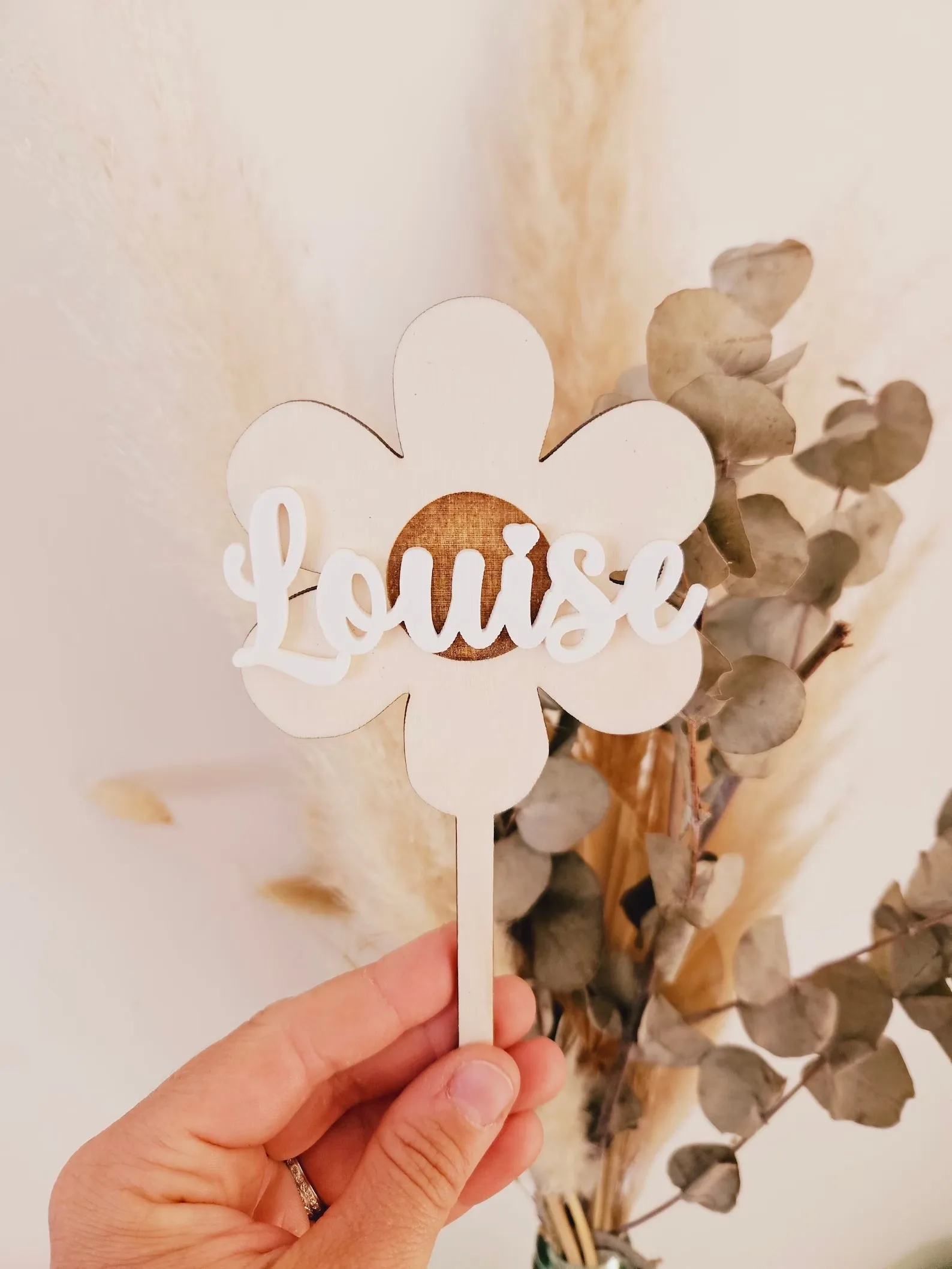 

Cake topper personalized first name / birthday baptism wedding communion decoration / daisy daisy cake decoration