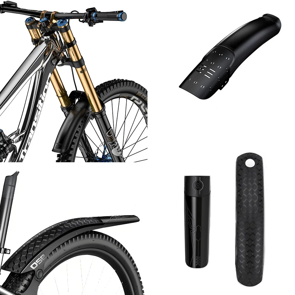 

mountain bike front and rear wheel mudguards, speed descent bike, extended and widened, rain shield removed, quick detacha