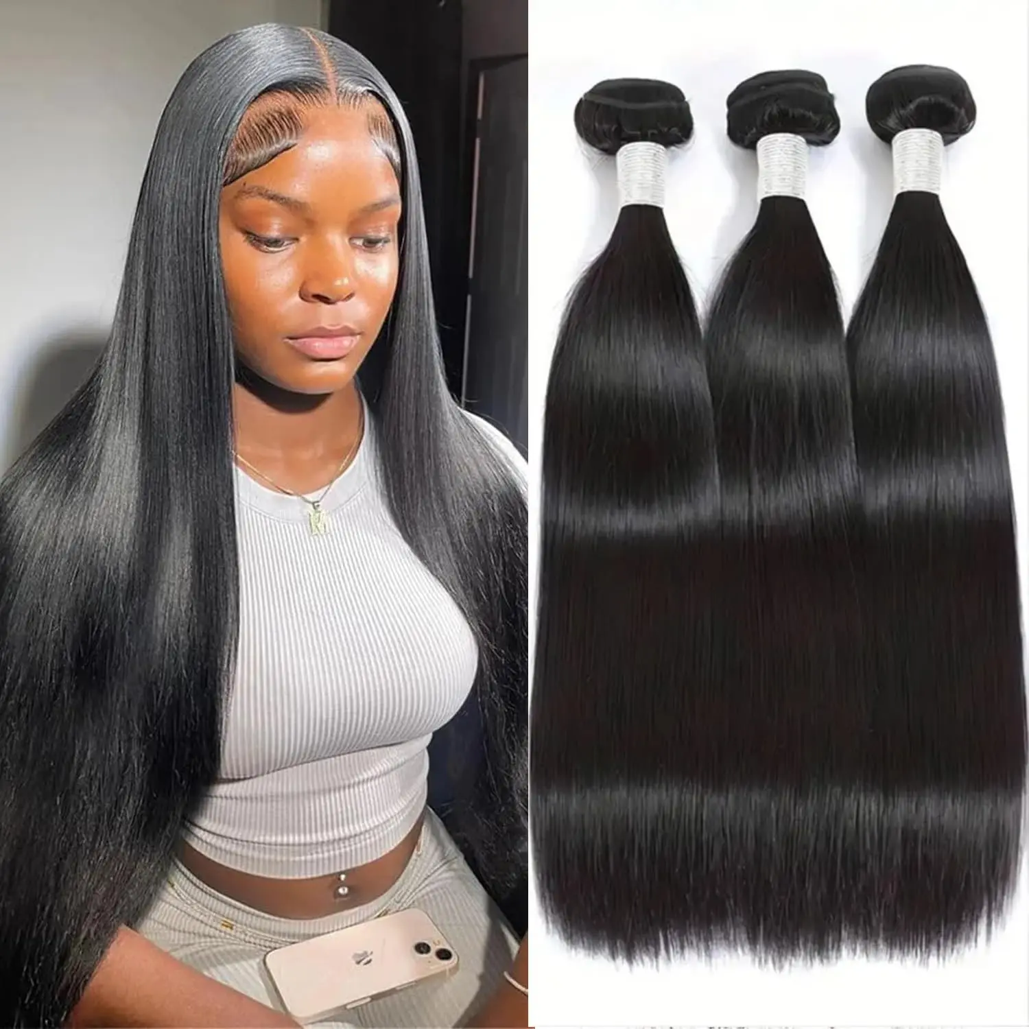 

12A Прямые пучки человеческих волос Перуанские прямые костяные 3 шт. Прямые пучки необработанных человеческих волос Двойной уток Натуральные