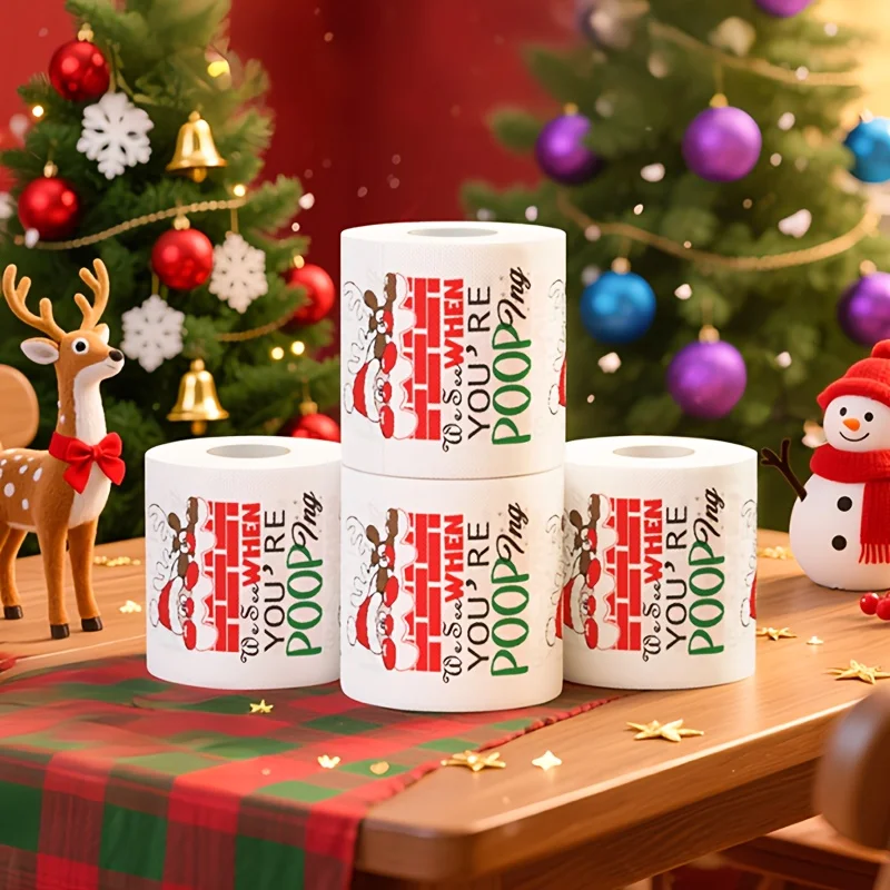Santa Claus Elk Pattern Toilet Paper-Festive Christmas Bathroom Decor,Holiday Ornament,Home Decoration,Christmas Bathroom Decor