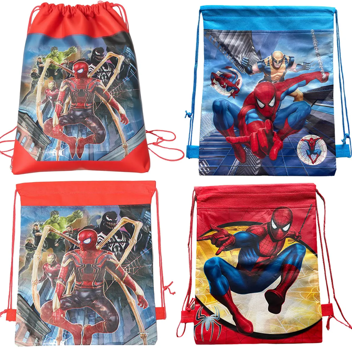 Mochila de equipaje con cordón no tejido de Spiderman de Anime, bolsa impermeable para niños, juguete deportivo, almacenamiento de papelería, regalo de cumpleaños para niños