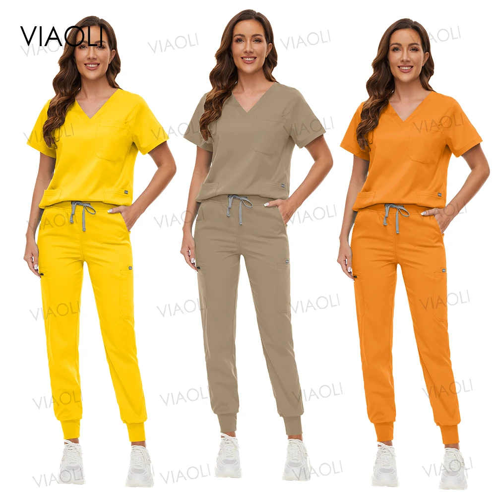 Unisex Uniformes Médicos para Homens e Mulheres, Roupas de Enfermagem, Traje de Beleza, Enfermeira Scrubs Conjuntos, Médico e Dentista Workwear, Tops Clínicos e Calças