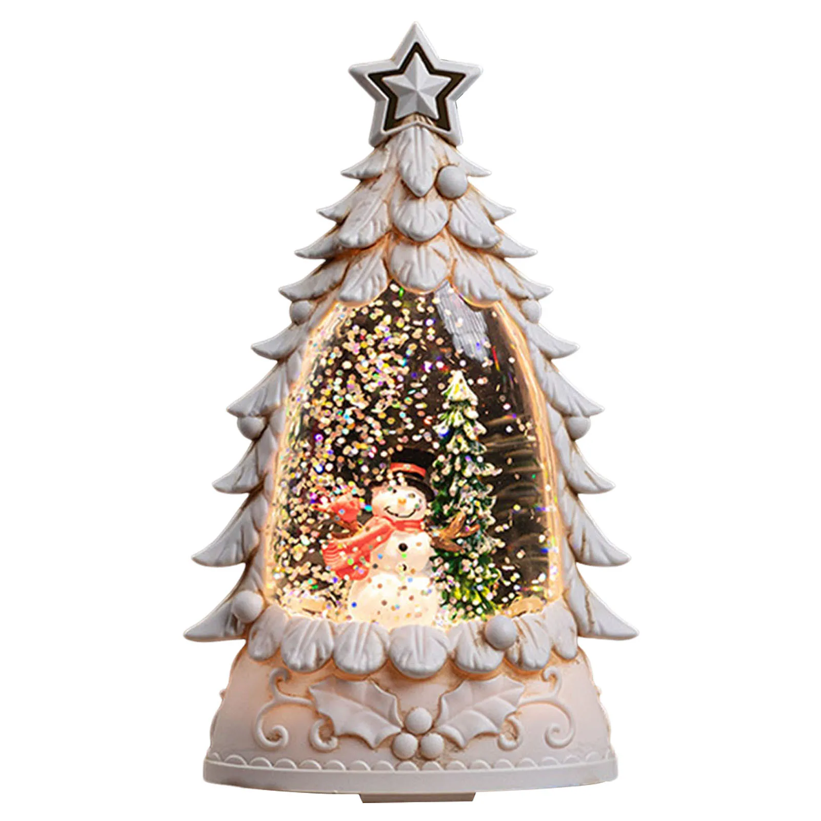 Snow Globe Christmas Tree Figurine Snowing Christmas Decorative Light for Holiday Season Home Decor