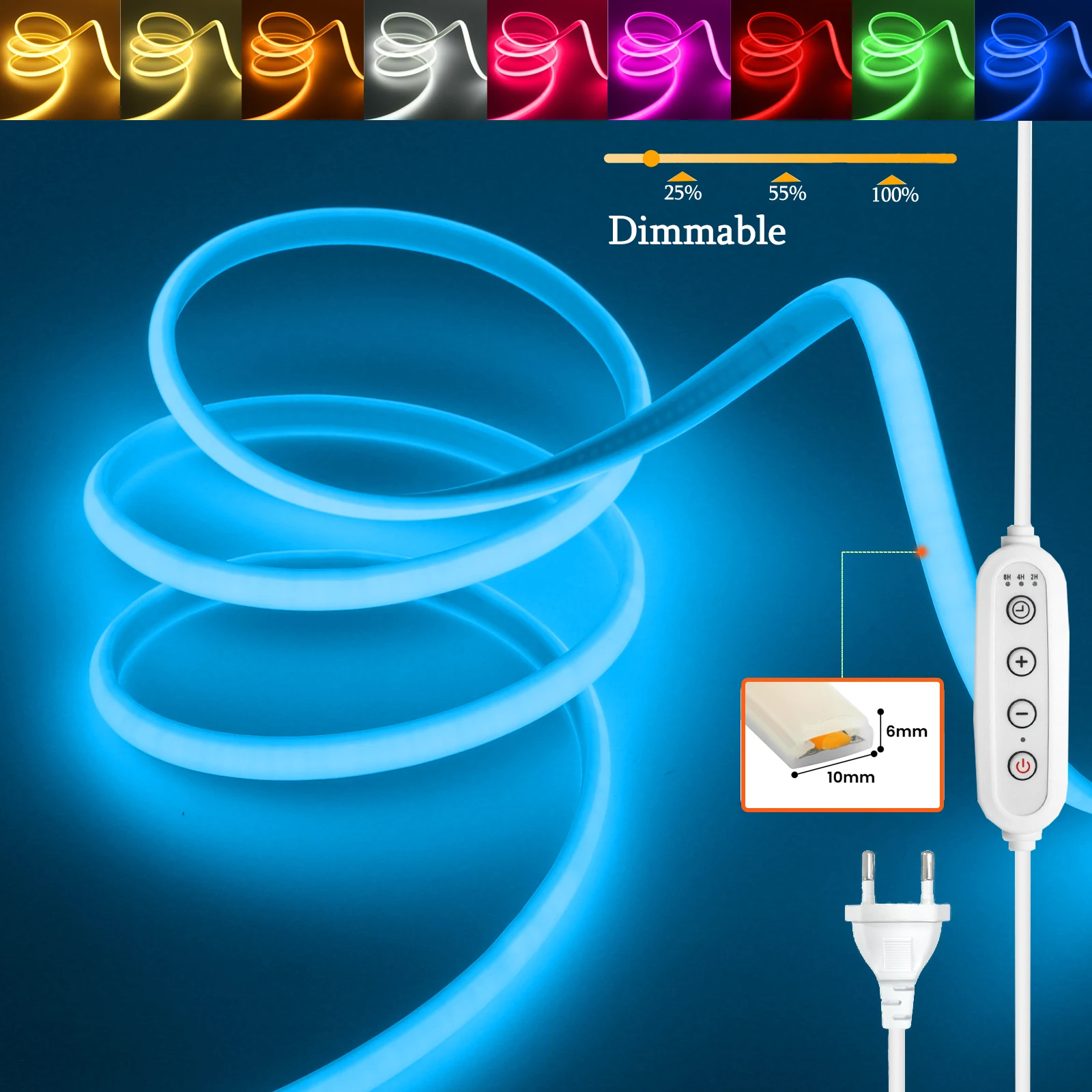 

220 В 288 светодиодов/м COB светодиодная лента с регулируемой яркостью, вилка европейского стандарта, белая/красная/синяя/зеленая уличная садовая неоновая светодиодная лента для спальни, кухни, лестницы