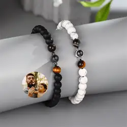 Custom Photo Projection Bracelet Personalized Tiger's Eye Beaded Projection Bracelet Christmas Gifts for Him Gifts for Husband